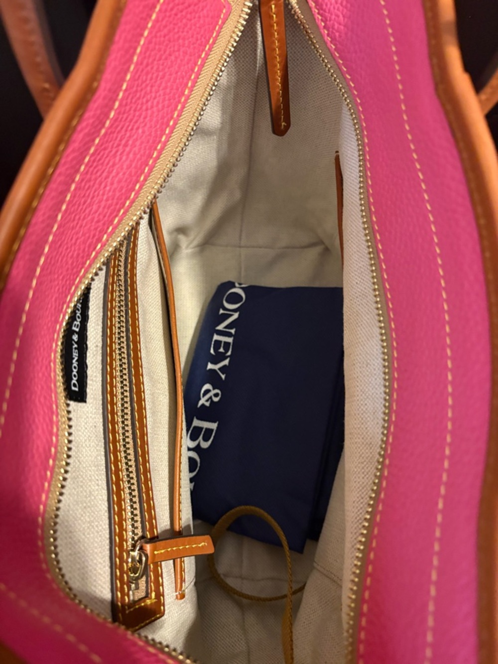 Dooney & Bourke Pink Pebbled Leather Tote with Tan Accents - Picture 4 of 6
